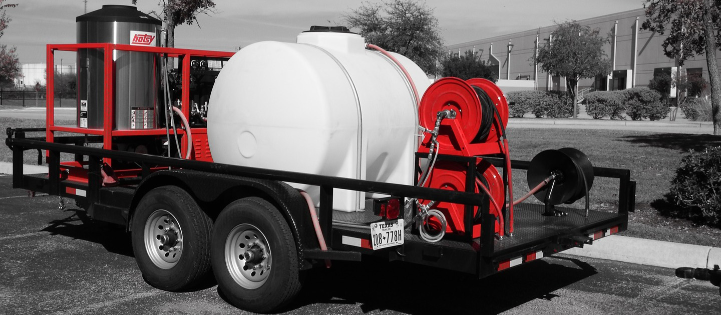 Custom trailer mounted pressure washing packages by Hotsy Equipment Company in Laredo and San Antonio and serving South Texas
